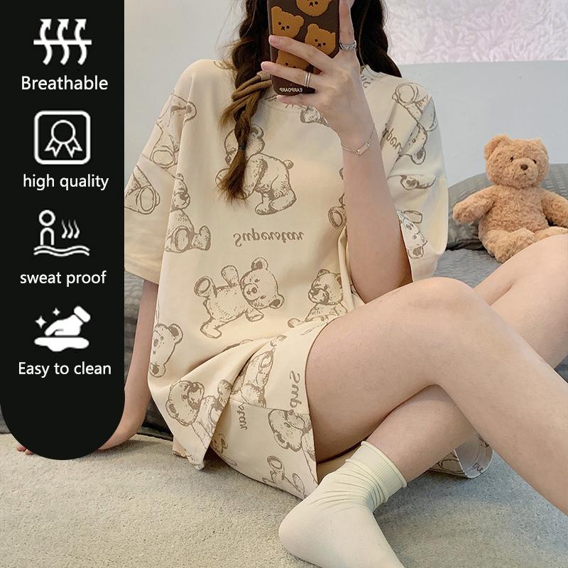 Пижама женская с короткими рукавами, короткий милый ветровой костюм, школьная пижама с рисунком медведя, с короткими рукавами, верхняя одежда, домашняя одежда