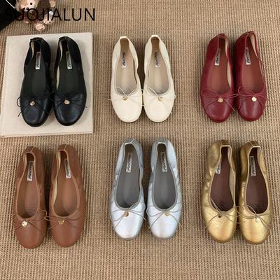 Мода SUOJIALUN 2025 Новые Женские Балетки Мода Круглый Носок Мелкий Слипон Женские Элегантные Балетки Мягкий Плоский Каблук Платье Одинарная Обувь