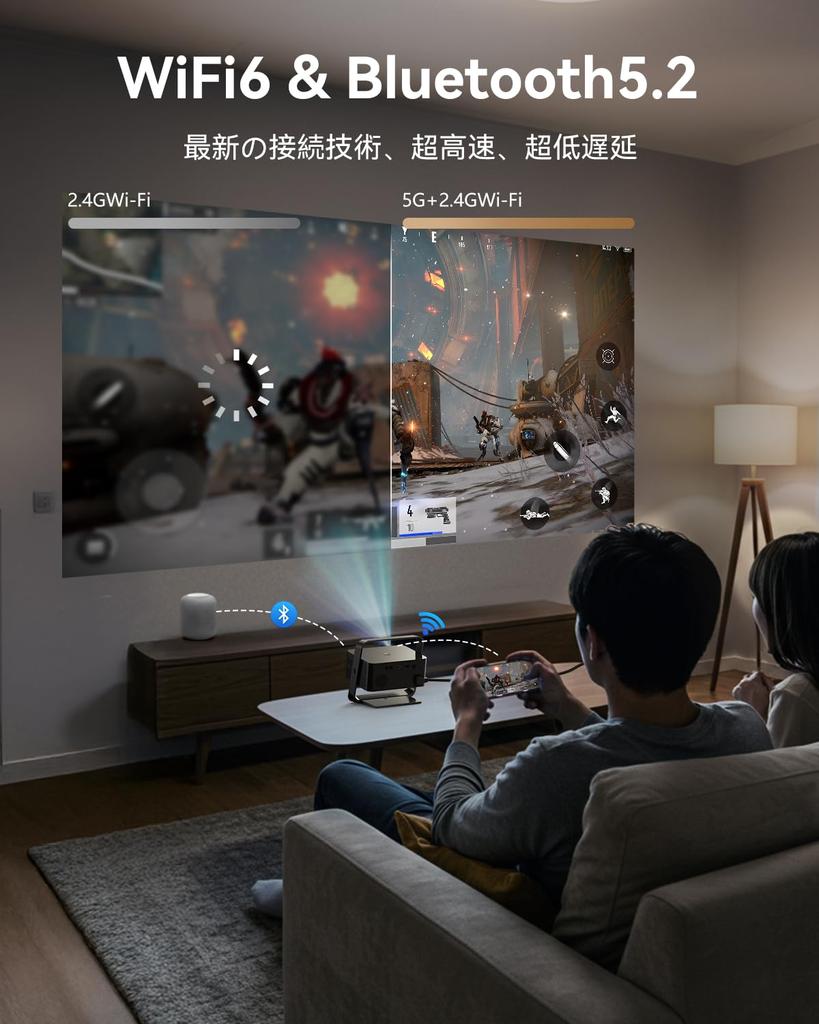 Polocsh Home 1080P 4K Full Ceiling Projector with Auto Keystone WiFi Bluetooth HiFi Motorized Short Distance Projection Integrated Stand Projector,