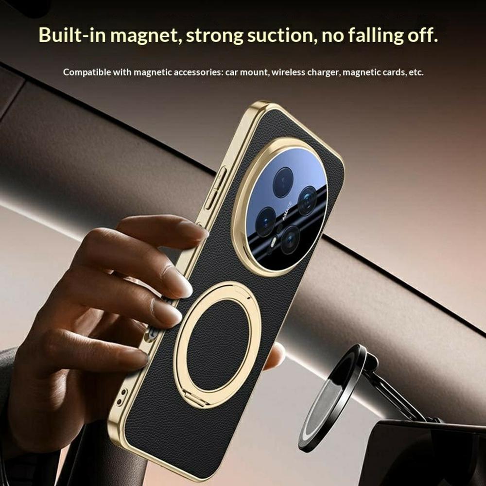 Чехол для Honor Magic8 Pro 5G Магнитная вращающаяся подставка Кожа + ПК + Акриловая крышка для телефона с закаленным стеклом для заднего экрана