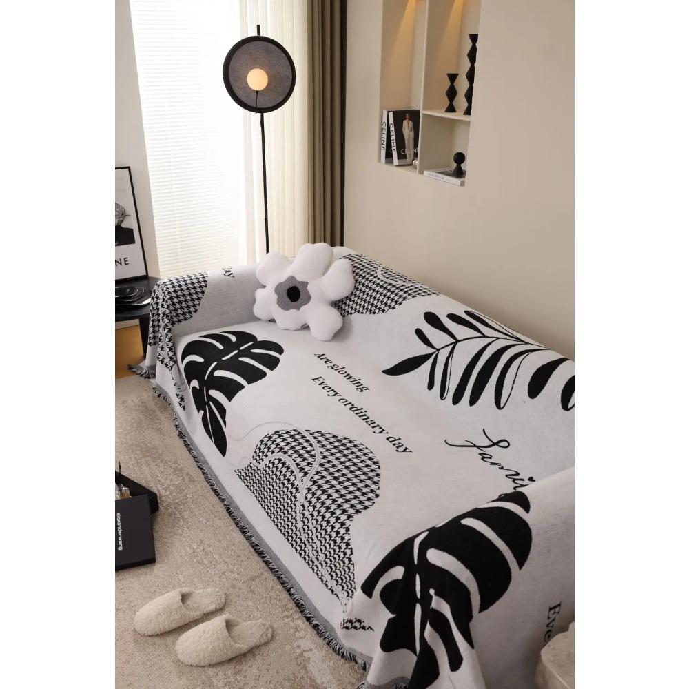 Large Leaf Sofa Cover Mat Throw Blanket Living Room Houndstooth Sofa Couple Position Modern Throw Camping Picnic Blanket