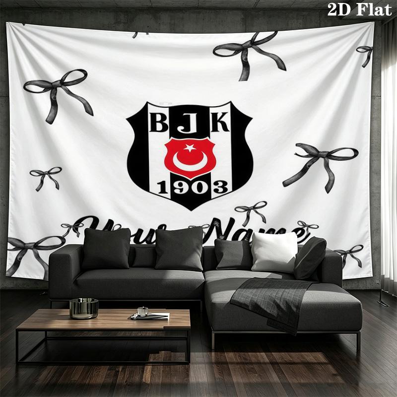 Besiktas Gymnastics Club Custom Name Wall Tapestry Aesthetic Wall Hanging Printed Fabric Blanket Decorative Tapestries for Bedroom Living Room Home De
