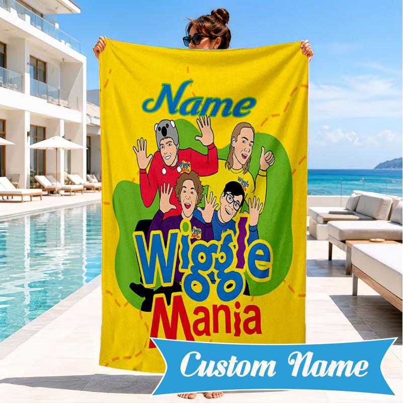 Custom Name Beach Towel Ready Wiggle Microfiber Beach Towel, Lightweight for Summer Travel, Swimming Pool Fan Birthday Gift