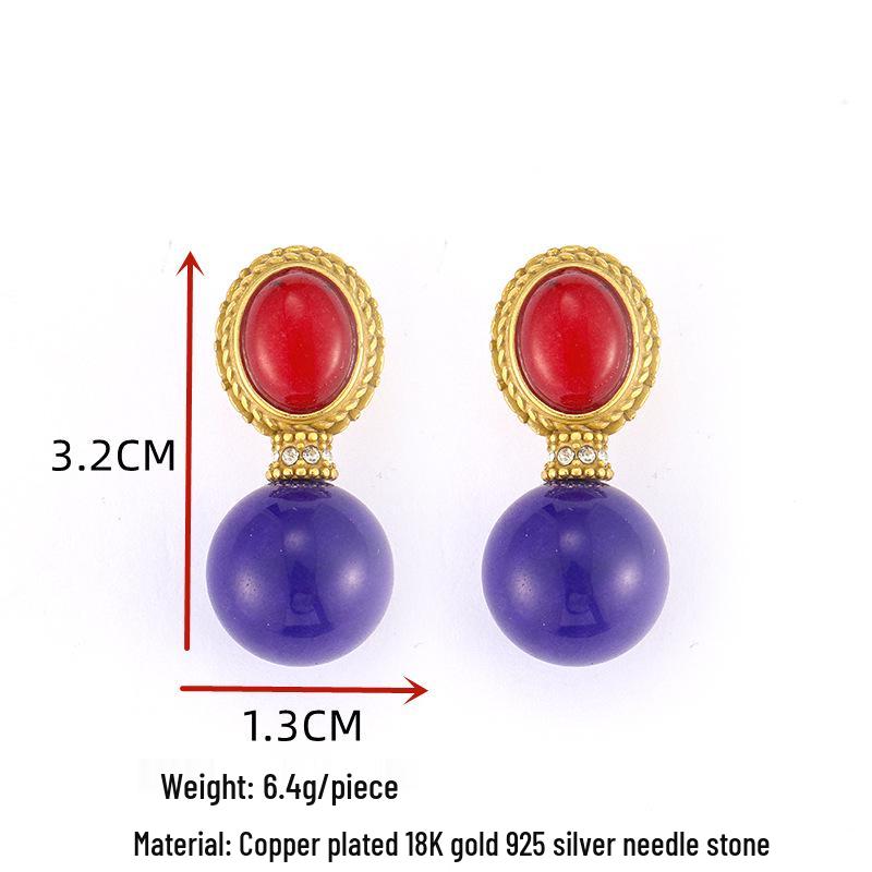 Винтажные богемные серьги с натуральным камнем и посеребренными и позолоченными иглами