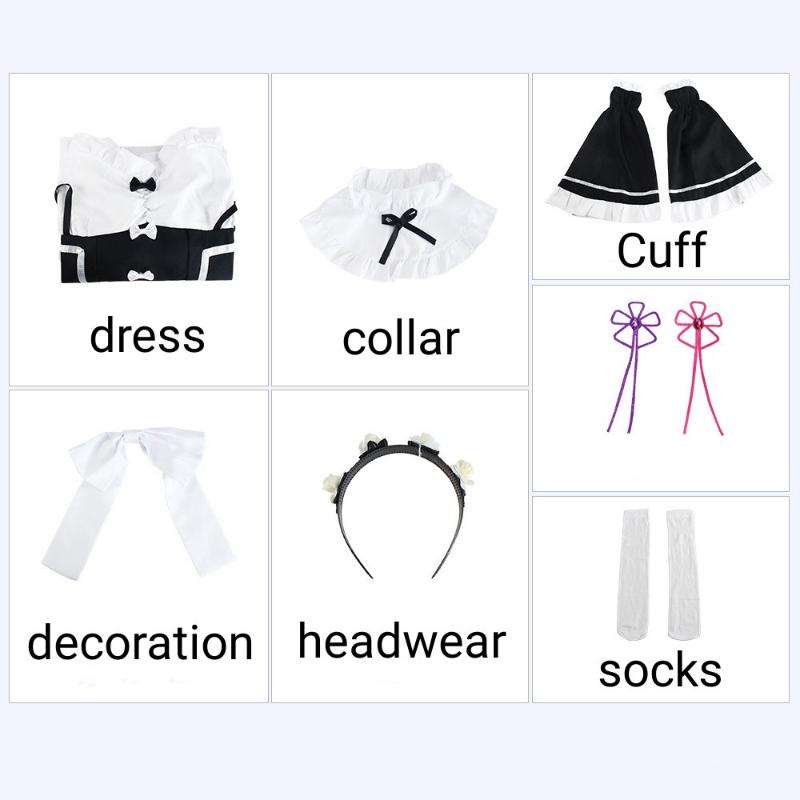 Аниме Ре:Zero Kara Hajimeru Isekai Seikatsu Rem Rem, черный костюм горничной для косплея, женский фартук, платье, костюмы на Хэллоуин