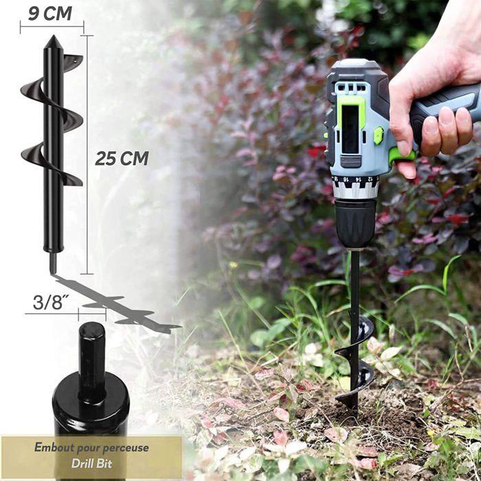 Tarière pour perceuse jardin Ø 90 mm - mèche acier 25 cm - queue hexagonale 8 mm