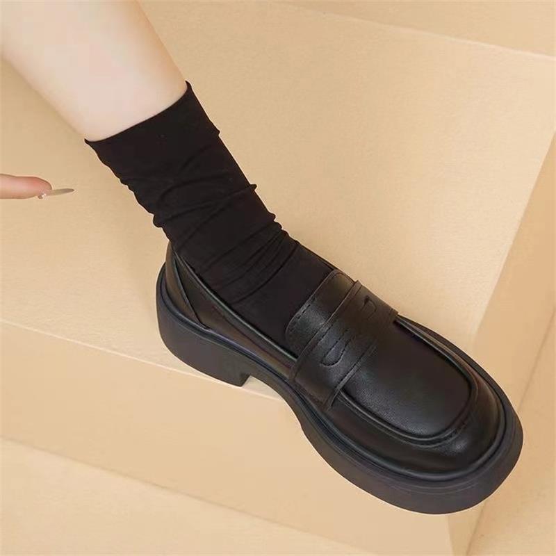 Мягкая кожа, черные женские туфли, осень 2024 года, маленькие кожаные туфли в британском стиле с толстой подошвой и одной педалью, jk explosion single shoes