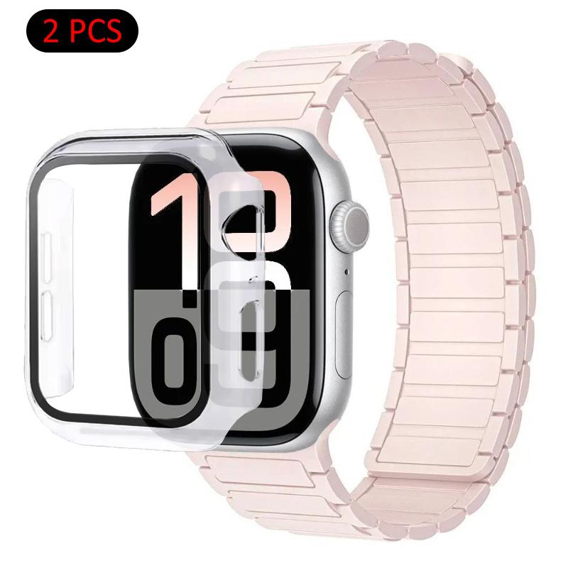 Силиконовый ремешок+Чехол для Apple Watch Ultra 3/2/1 49 мм 11 10 46 мм 42 мм Магнитный ремешок iWatch 9 8 7 45 мм 41 мм 6 5 SE 44 мм/40 мм Защитный чехол