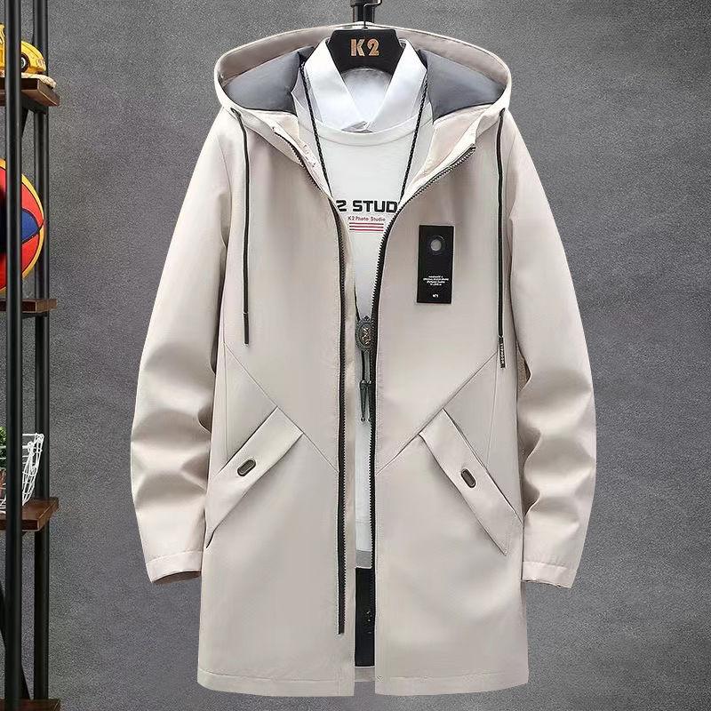 Men Spring Autumn Long Windbreaker Casual Loose Coat Design Solid Color Trench Men Fashion Mens Jackets Outerwear