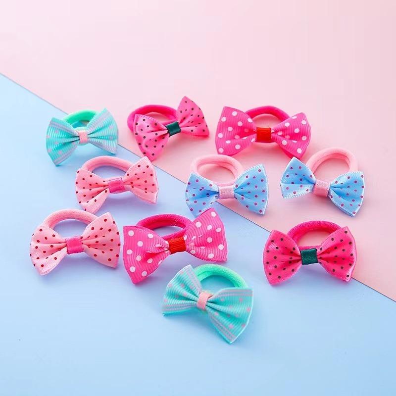 10 Pcs of Candy Colored Rubber Bands Children's Bow Hair Rings New Colored Non Damaging Hair Headbands Girl Tie Hair Towel Rings