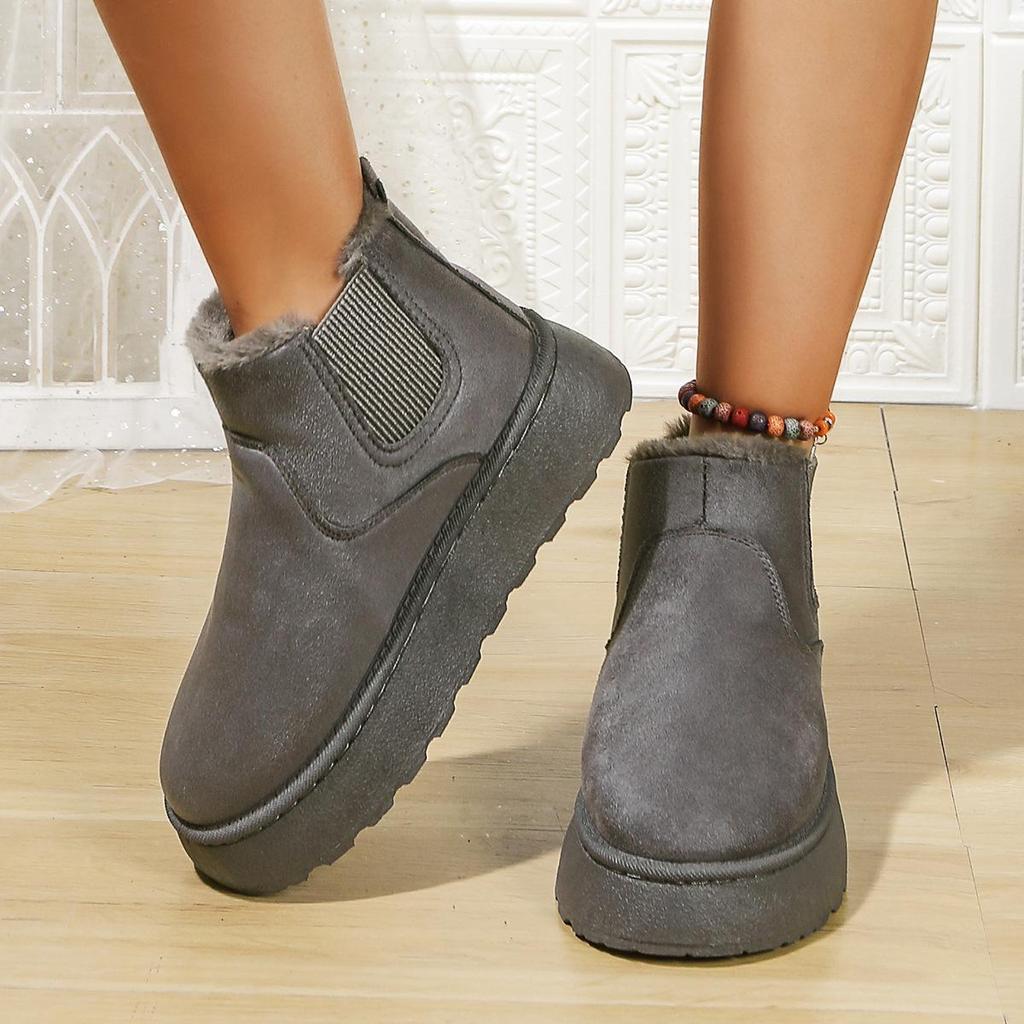 Женские однотонные пушистые ботинки слипоны зимние теплые нескользящие ботинки
