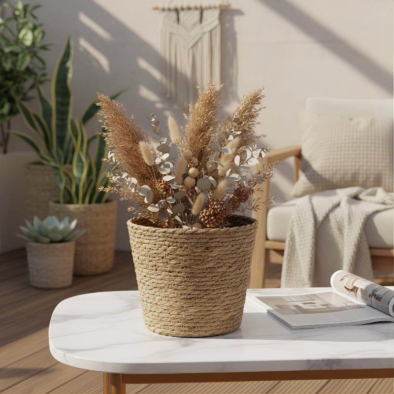 Woven Plant Basket, Straw Grass Flowerpot for Indoor Plants, Decorative Rattan Storage Basket for Living Room, Patio & Terrace