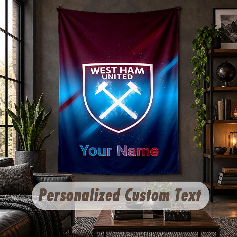 Personalized Wall Tapestry,West Ham United FC Custom Text, Soft Fabric Wall Art For Indoor Decoration