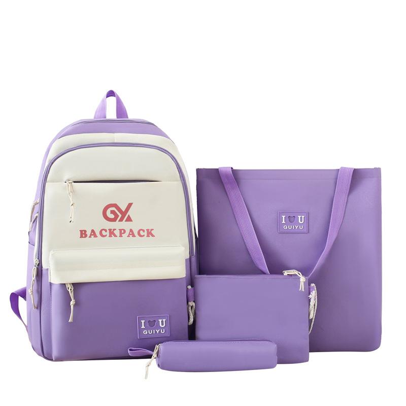 Four-piece Korean Style High Capacity Backpack for Junior High School Students In The Campus New School Bag for Girls