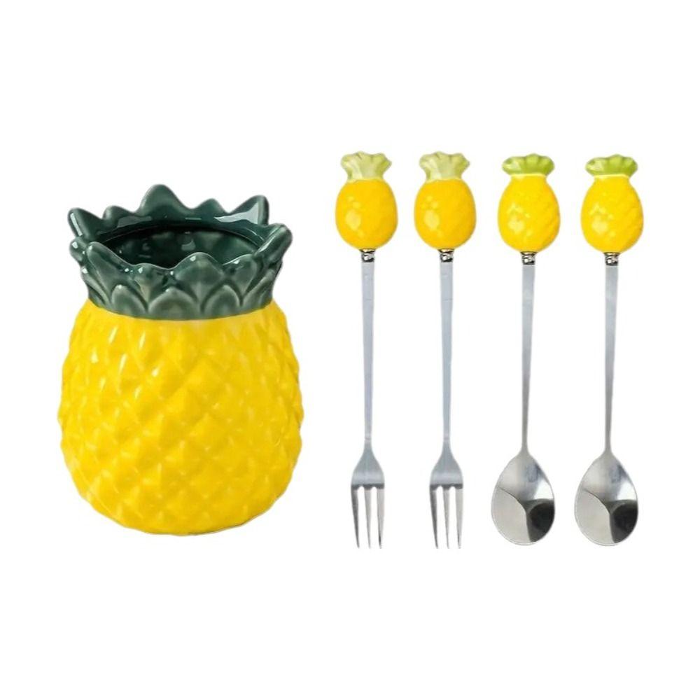 Exquisite Ceramic Storage Jar Pineapple-shaped Fruit Forks Set Chopstick Holder  Office