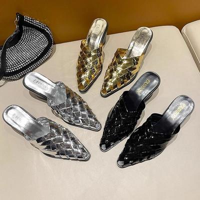 Сумка из лакированной кожи, голова, толстый каблук, средний каблук, остроносые полушлепанцы, летняя обувь, туфли на высоком каблуке, сандалии-мюли, женская обувь, платформа