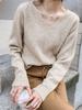 Women's Chic Ribbed V-Neck Knit Sweater - Soft, Loose-Fit Plus Size for Spring, Autumn, and Winter