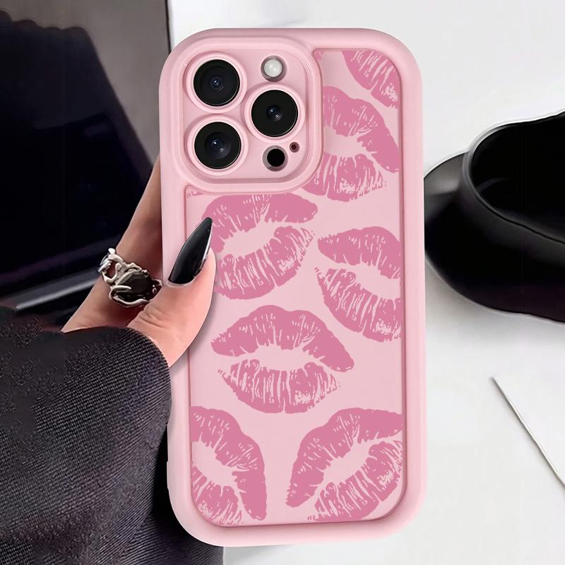 Милый Розовый Отпечаток Губ Силиконовый Мягкий Чехол Для Телефона Для iPhone 11 12 13 14 15 16 16e 17 Pro Max XS XR X 16 Plus Ударопрочный Конфетный Чехол