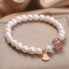 Freshwater pearl bracelet for women, light luxury vintage design with auspicious gourd charm and strawberry crystal, niche design, gift for a best