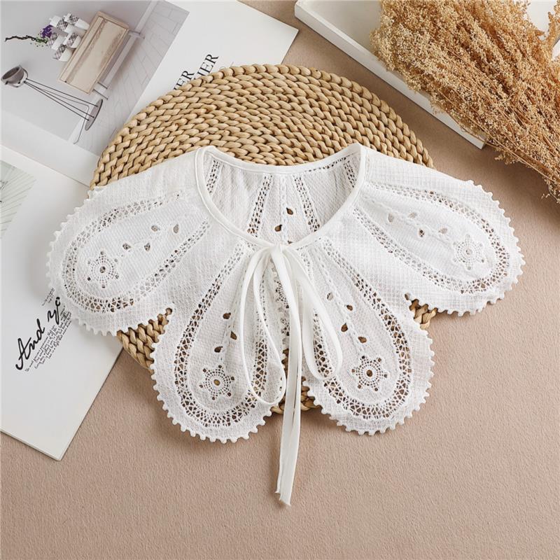 Lace Fake Collar Women Detachable Collars For Women False Collar Embroidery Floral Lolita Lapel Half Shirt Shawl Wrap Decoration