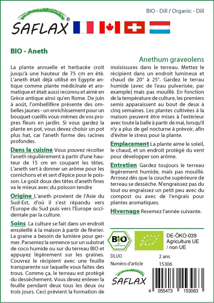 SAFLAX Garden in the Bag - Органический - Укроп - 700 семян - С субстратом в подходящем мешке - Anethum Graeolens