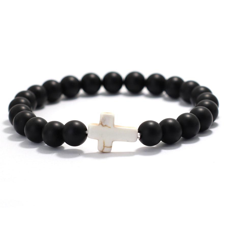 Bohemian Cross Bracelet For Men 8mm Onyx Stone Strand Braslet Beach Camping Casual Accessories Healing Prayer Meditation Pulsera
