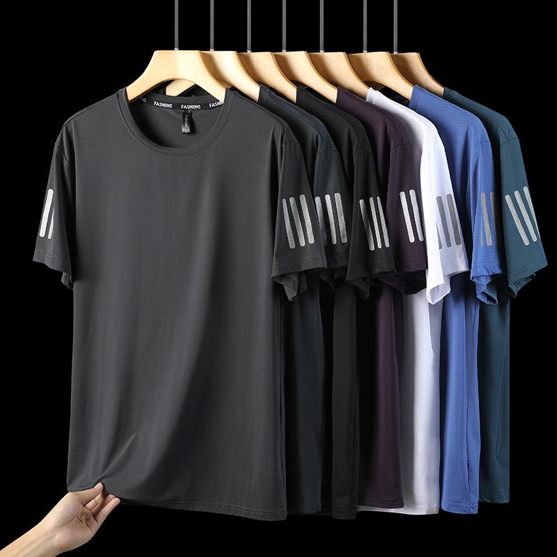 Men's Summer T-Shirt Solid Color Sports Round Neck Short-Sleeve Shirt Comfortable Casual Breathable Quick-Dry Tee