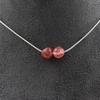 Stones and Minerals. Necklace 2 Beads Strawberry Quartz from Madagascar Steel Chain Necklace for Women, Men. Customizable Size