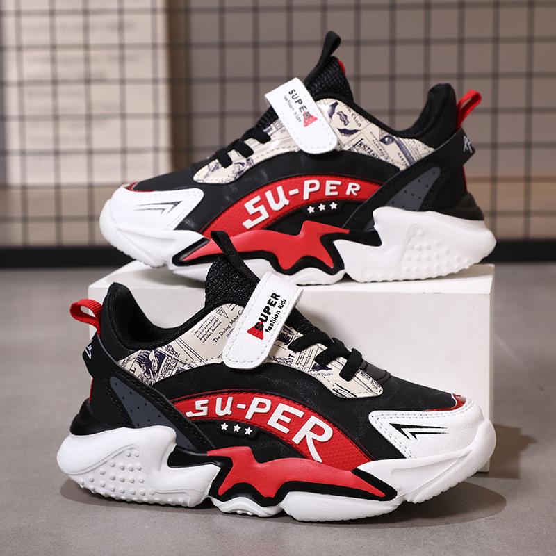 Спортивные детские кроссовки Мальчики Повседневная обувь для детей 5-16 лет Теннис Кожа Нескользящие Модные Беговые кроссовки