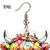 Decorative Holiday Jewelry 1 Pair Acrylic Highland Cow Christmas Earrings for Women, Cute Scottish Cattle Creative Dangle Drop Earrings, Cartoon Farm