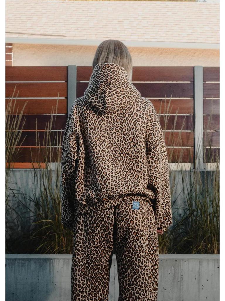 Y2K Retro Leopard Print Hooded Sweatshirt - Unisex Harajuku Hip-Hop Style Pullover