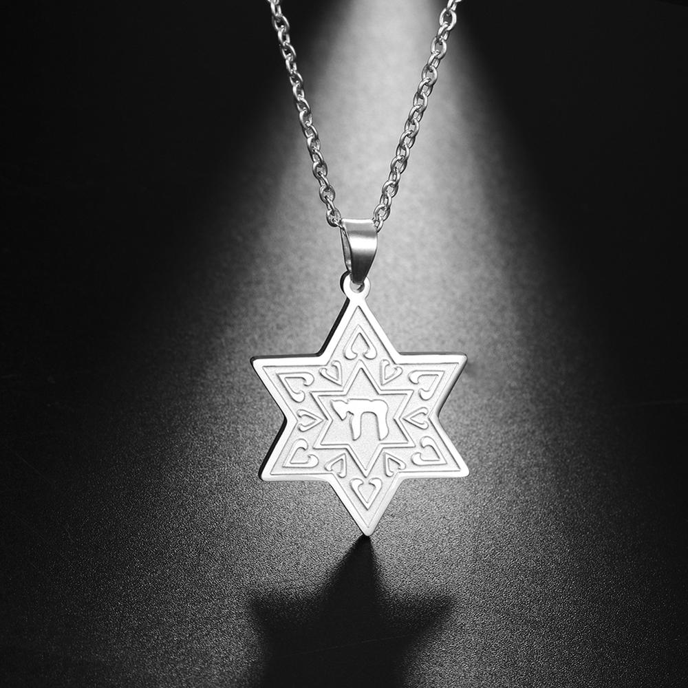 Star of David Chai Pendant Necklace Stainless Steel Gold Amulet Israel Jewish Judaism Hexagram Necklaces Jewelry