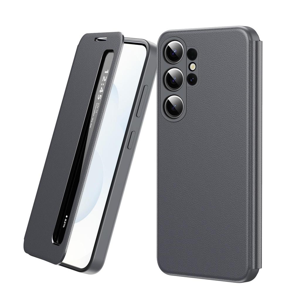 Умный чехол-книжка для Samsung Galaxy S25 Ultra с функцией пробуждения/сна через приложение, держателем для карт-кошелька и поверхностью, не оставляющей отпечатков пальцев