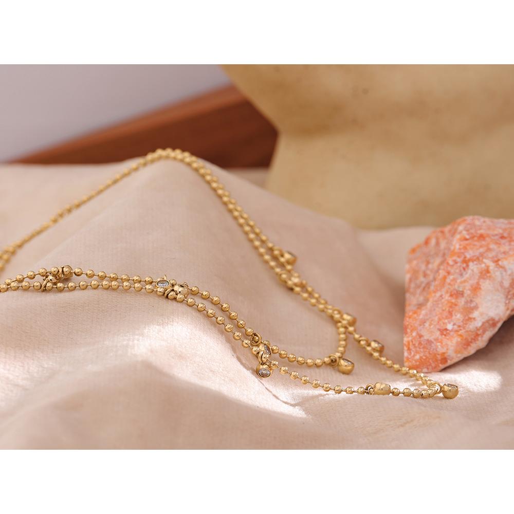 Eetit Cubic Zirconia Bead Chain Necklace for Women Stainless Steel Layered Collar Necklace