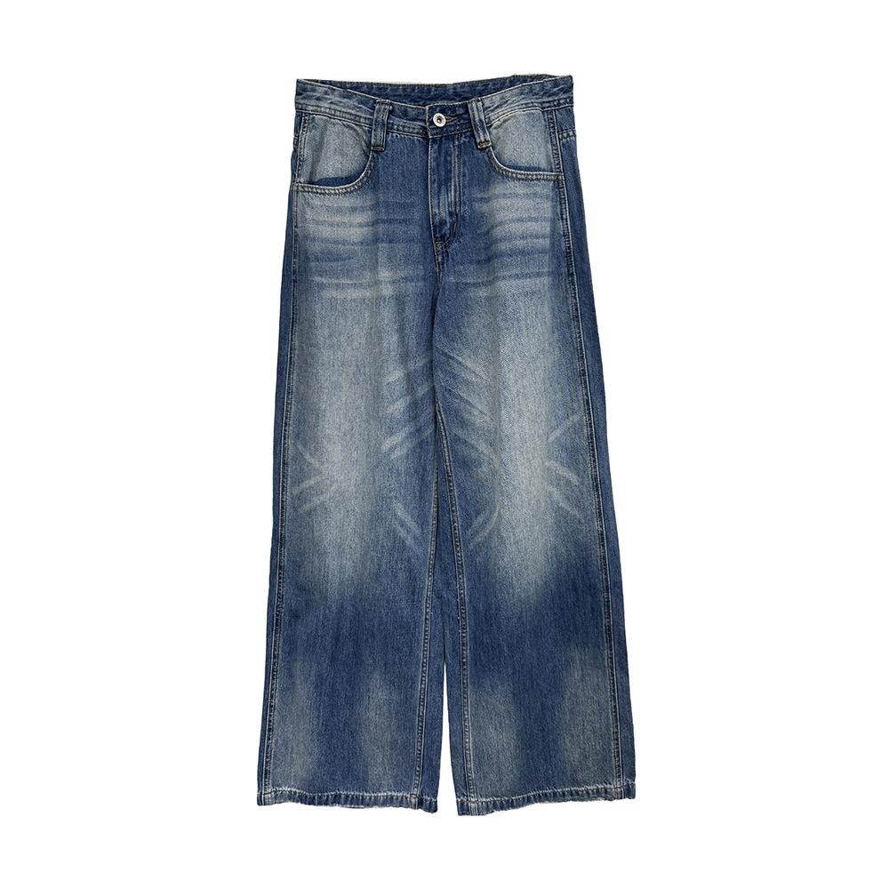 Autumn Design Sense Personality Grab Jeans Women's Retro Loose Wide Leg Pants Women's