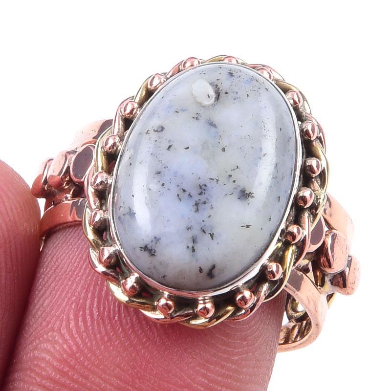 Natural Dendrite Opal Gemstone 925 Sterling Silver Two Tone Ring Size 8.5 Z5h19