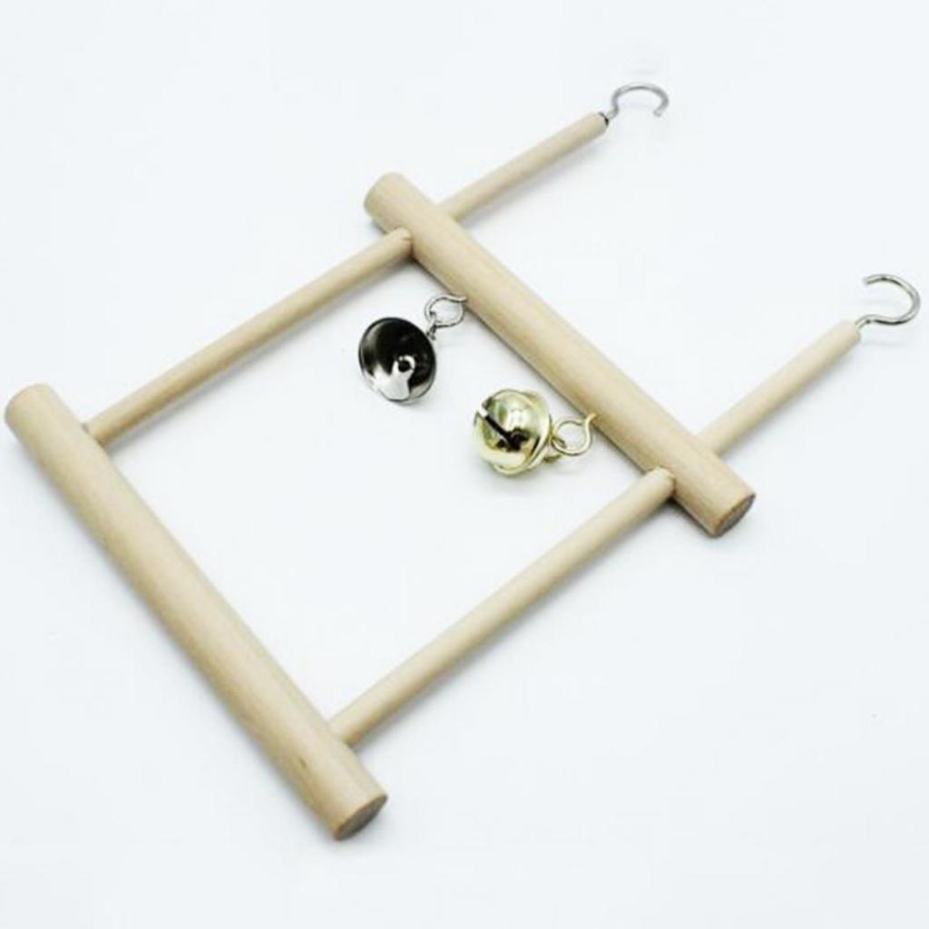 Wood Pet Bird Parrot Parakeet Cockatiel Hanging Bell Stand Cage Swing Chew Toy