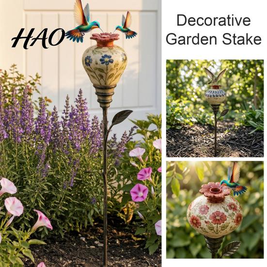 Colorful Flower Shaped Feeder Hummingbird Garden Stake, Vintage Ceramic Feeder, Feeding Port, Floral Bird Nectar for Outdoor Backyard Lawn Deck Decor
