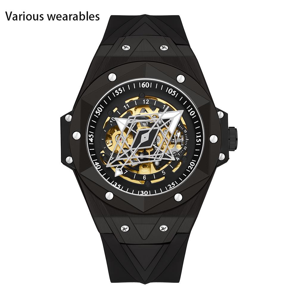Автоматические механические кварцевые полые геометрические часы модные трендовые крутые мужские часы силиконовые часы
