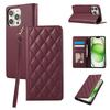 For iPhone 16 Pro Case RFID Blocking Wallet Stand Rhombus Leather Phone Cover with Wrist Strap