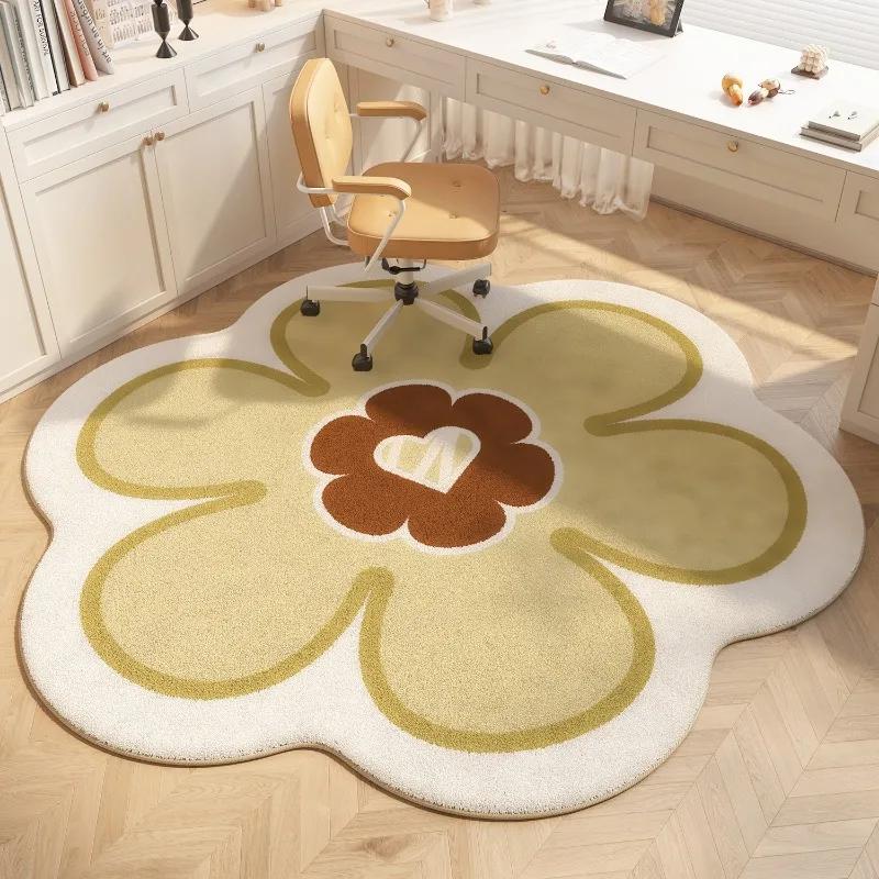 Cute Brown Bear Carpet Floral Shape Bedroom Decorative Rugs Special-shaped Soft Plush Study Dressing Table Chair Floor Mat Tapis