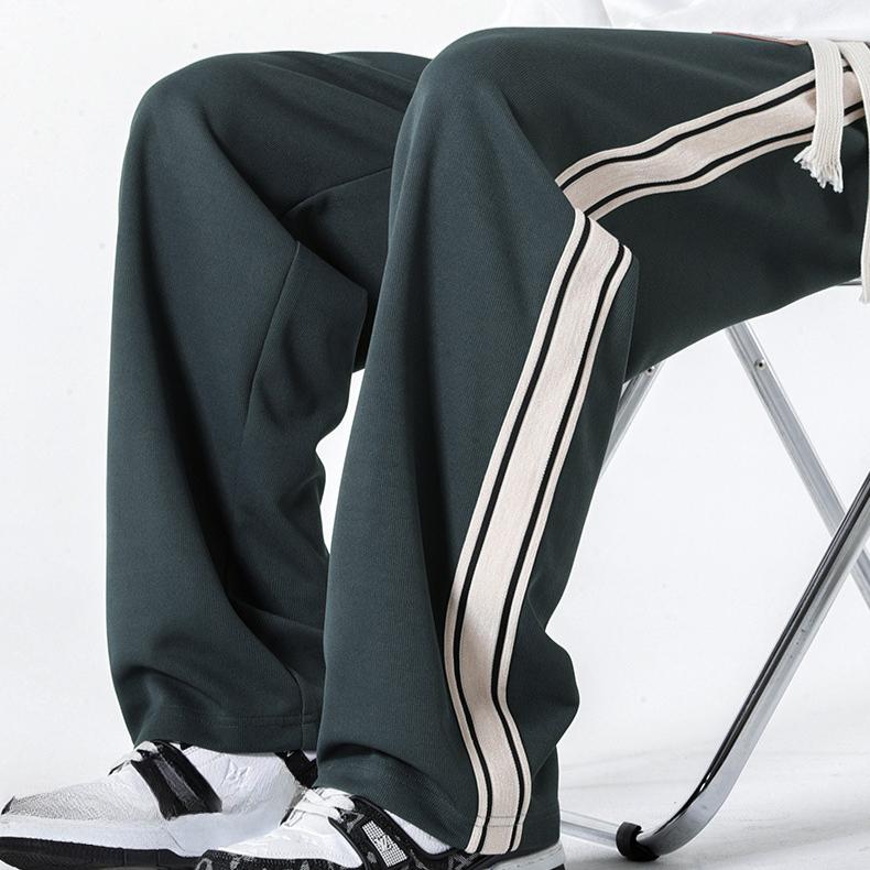 Spring and Autumn Men's New Vintage Side Strip Stitching Loose Straight-Leg Sports Trousers