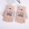 Cat Claw Gloves Women's Winter Warm and Velvet Thickened Student Trendy Writing and Cycling Cute Knitted Half Finger Flip Gloves