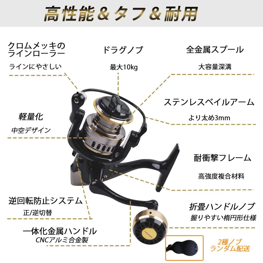 SHADDOCK Spinning Reel, Sea Fishing, 3000, Long-distance Casting Reel, Bass, Sea Bass, Jigging, Perfect for Beginners, All Metal, 12BB, 5.2:1, Shock