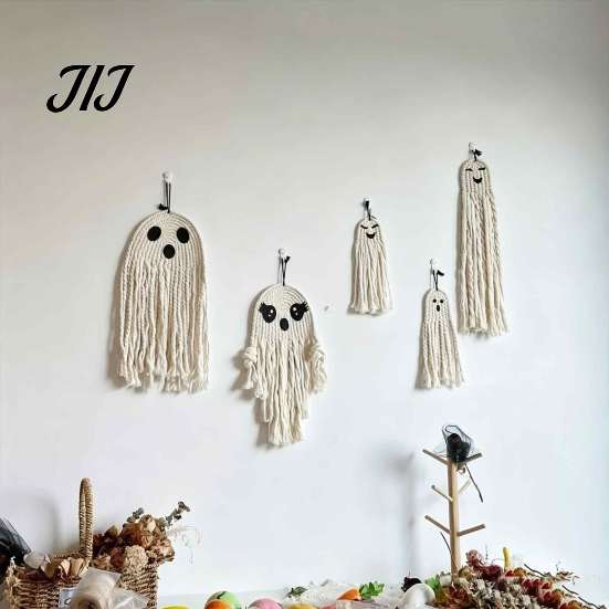 Artistic Hanging Decorations Handmade Cotton Rope Ghost Ornament for Halloween, Indoor Outdoor Seasonal Event Background Decor Pendent Front