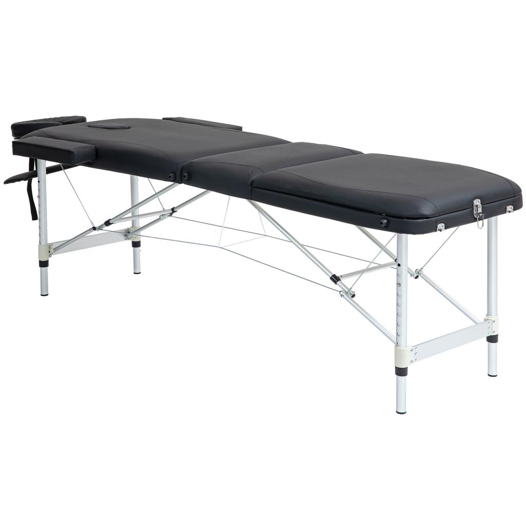Foldable Massage Table with Adjustable Height, in Aluminium and Plastic, 215x81x61-84 cm, Black