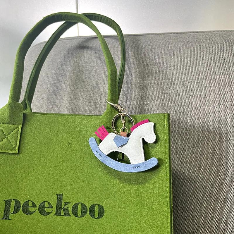 Women's Bag Charm Decoration Bag Pendant Cartoon Rocking Wooden Horse Women's Leather Bag Charm Key Chain Cute Bag Accessories Gifts