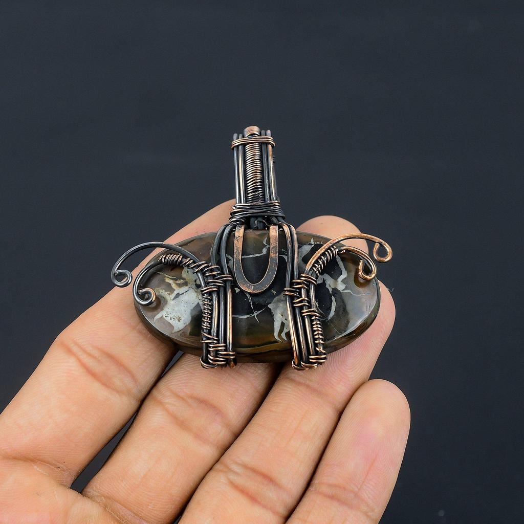 Подвеска с окаменелостью трещины грязи, Ювелирные изделия из драгоценных камней, обернутые медной проволокой 999 пробы, Подвеска ручной работы «Древо жизни», На День благодарения