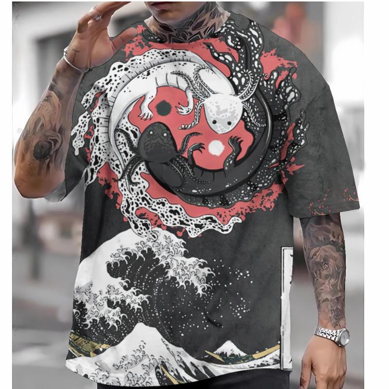 Футболка в японском стиле для мужчин Футболки с графикой Ukiyo-e Футболки с 3D-принтом Футболки с коротким рукавом Мужская одежда больших размеров Топы Лето