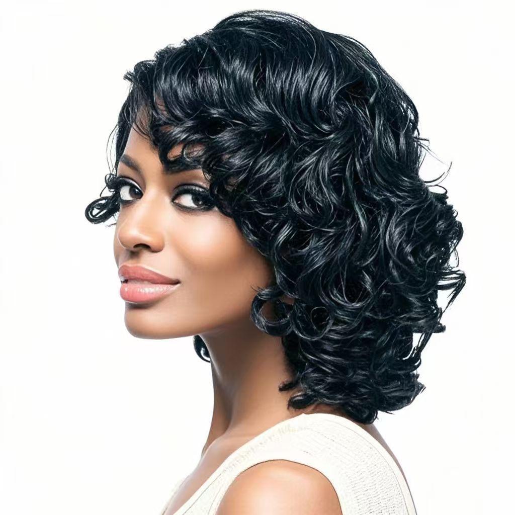 European and American Ladies Wig Black Fashion Short Curly Hair Headgear African Curly Hair